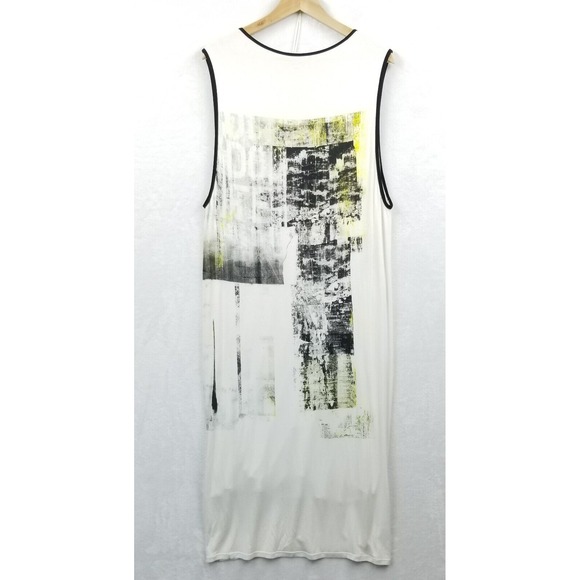 Helmut Lang Maxi Dress‎ Women M White Graphic Print Jersey Lined Rocker Chic Art